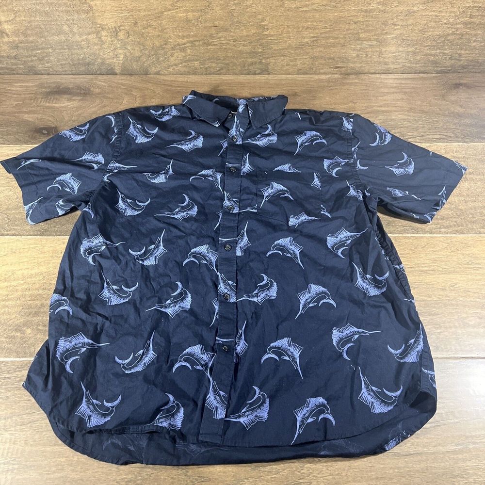 Old Navy Men's Everyday Short Sleeve Sword Fish Print Navy Shirt Size 2XL
